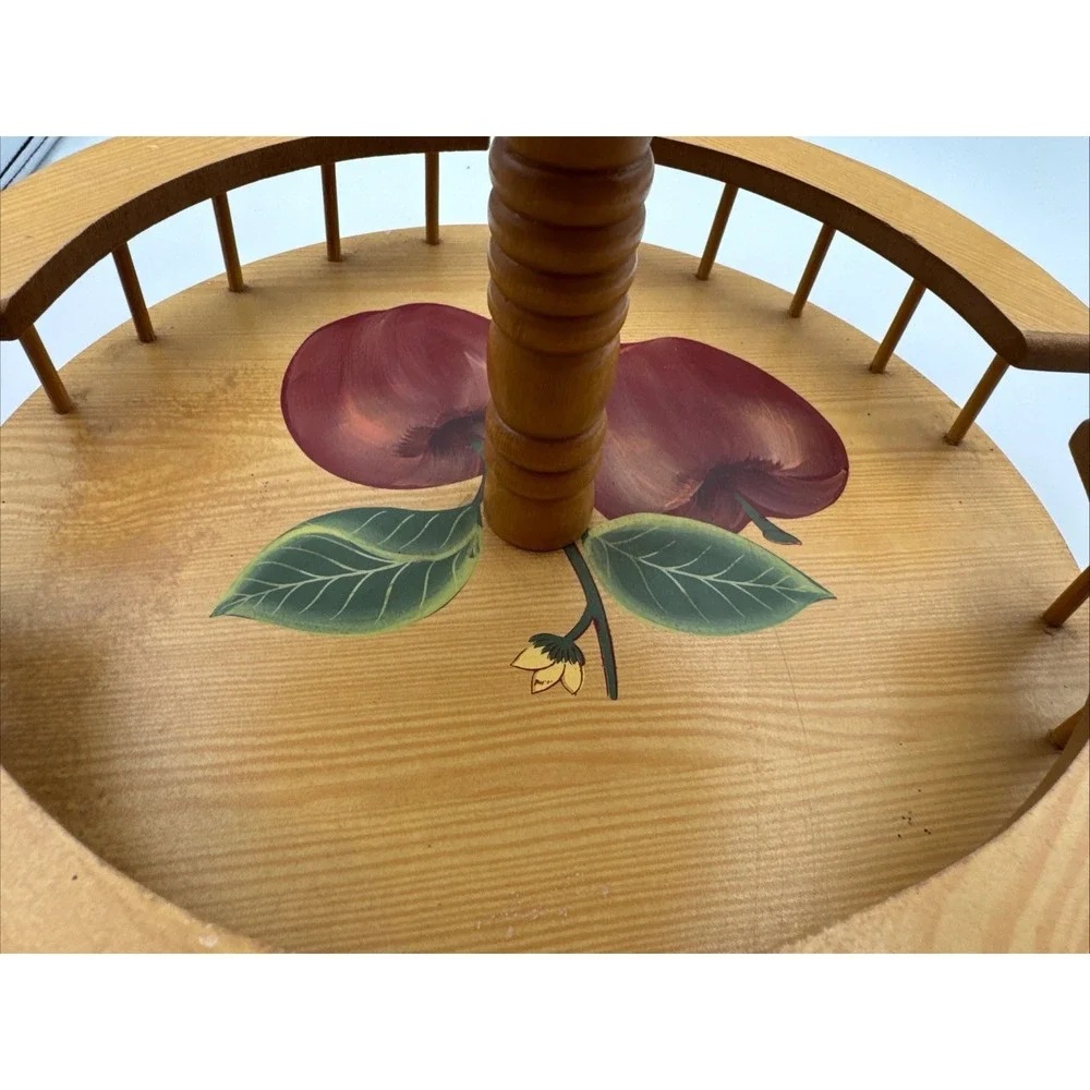 VTG  2-Tier Spice Rack Lazy Susan Wood Apple Decor Cottagecore Grannycore